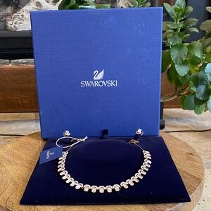 Swarovski Rose Gold Baguette Halo Necklace & Earring Set Sparkling Luxe